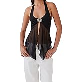Womens Lace Cami Tops Y2K Sleeveless Split Front Asymmetrical Hem Flowy Beach Vest Tops Summer Casual Halter Tops