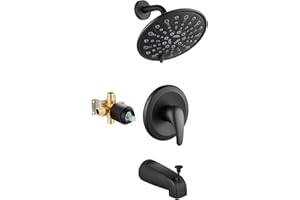 gotonovo Tub Shower Faucet Set Shower Head and Handle Set 6 Modes 6 inch Bathroom Trim Kit with Tub Spout High Pressure Shower System Combo with Valve Round Showerhead Matte Black