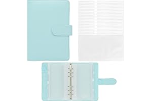 Twavang 15 PCS A6 Binder Pockets with PU Leather Notebook Binder Cover Refillable 6 Round Ring Binder Set for Personal Planner Organizer, Budget Binder, Savings Binder (Blue)