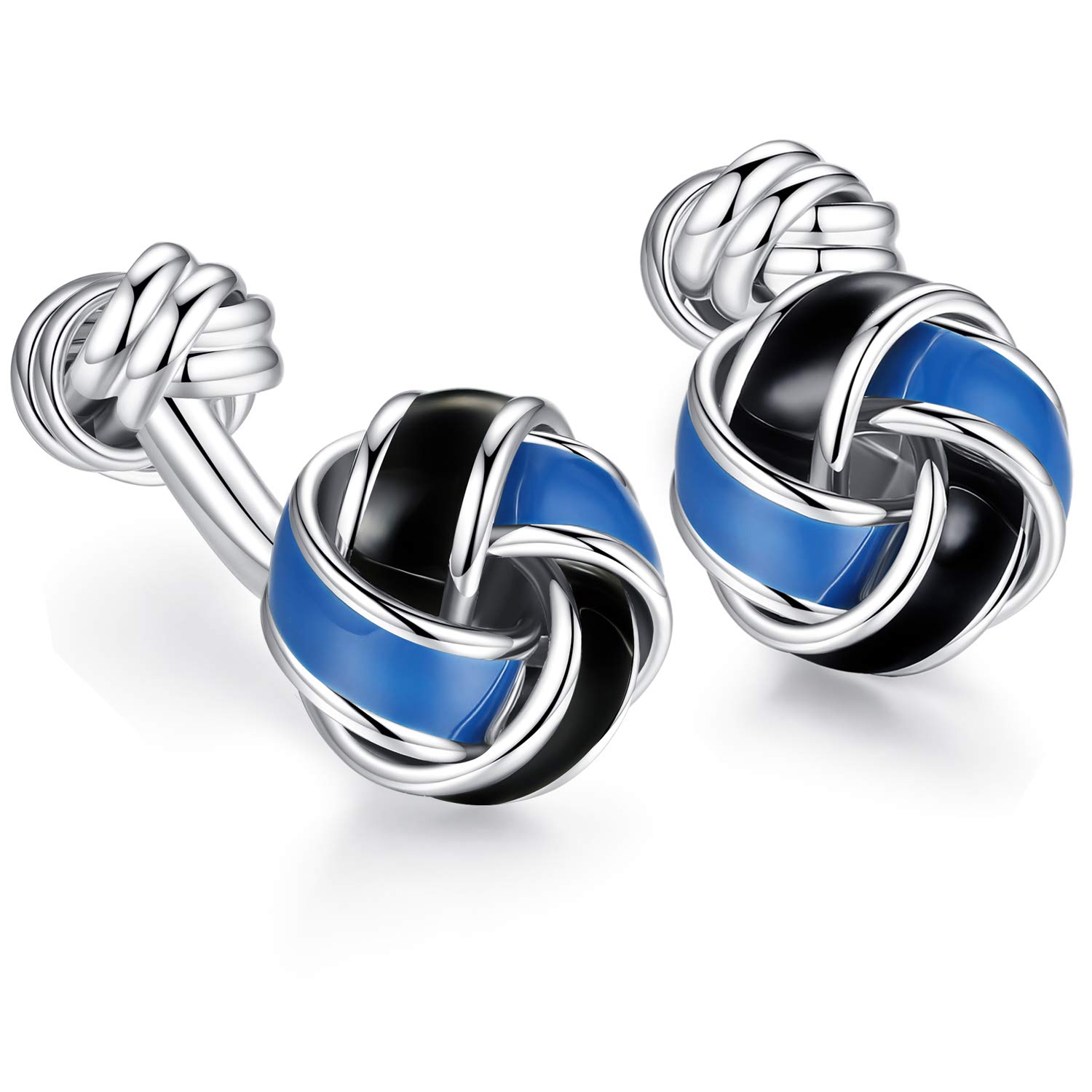 HONEY BEAR Knot Cufflinks - Stainless Steel for Men's Shirt Wedding Business Gift (Blue with Black)