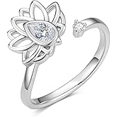Dorunmo Christmas Gift Adjustable Ring Sterling Silver Open Rings for Women Lotus/Snowflake/Sunflower/Feather/Maple Leaf/Leaf Ring Xmas Jewelry Gifts for Women Mom Stocking Stuffers