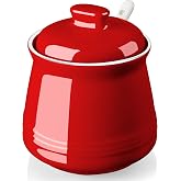 DAYYET Sugar Bowl with Lid and Spoon, 12 oz Ceramic Sugar Bowl with Spoon, Sugar Container for Coffee Bar, Sugar Jar Sugar Dispenser Bowl, Red Kitchen Decor and Accessories