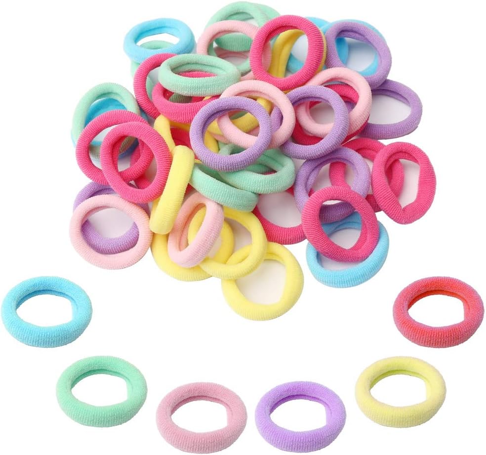 nuoshen 50 Pcs Baby Hair Ties, Assorted Colors Elastic Mini Hair Ponios Ponytail Holders Hair Accessories for Girls Kids
