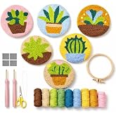 Punch Needle Coaster Kit for Adults Beginners, Easy Punch Embroidery Starter Set with Instructions – Fun Mug Rug Making Kit for Table Decor & Festival DIY Gifts (6pcs Succulent Plants)