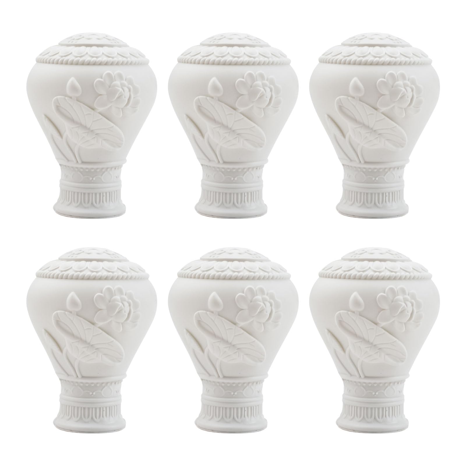 UFURMATE Curtain Finials, 6Pcs White Plastic Drapery Rail Pole Head Cap Decorative Window Curtain Rail End Curtain Rod Finials Ends, Fits Dia. 28mm/1.1in Curtain Rods (Lotus Pattern)