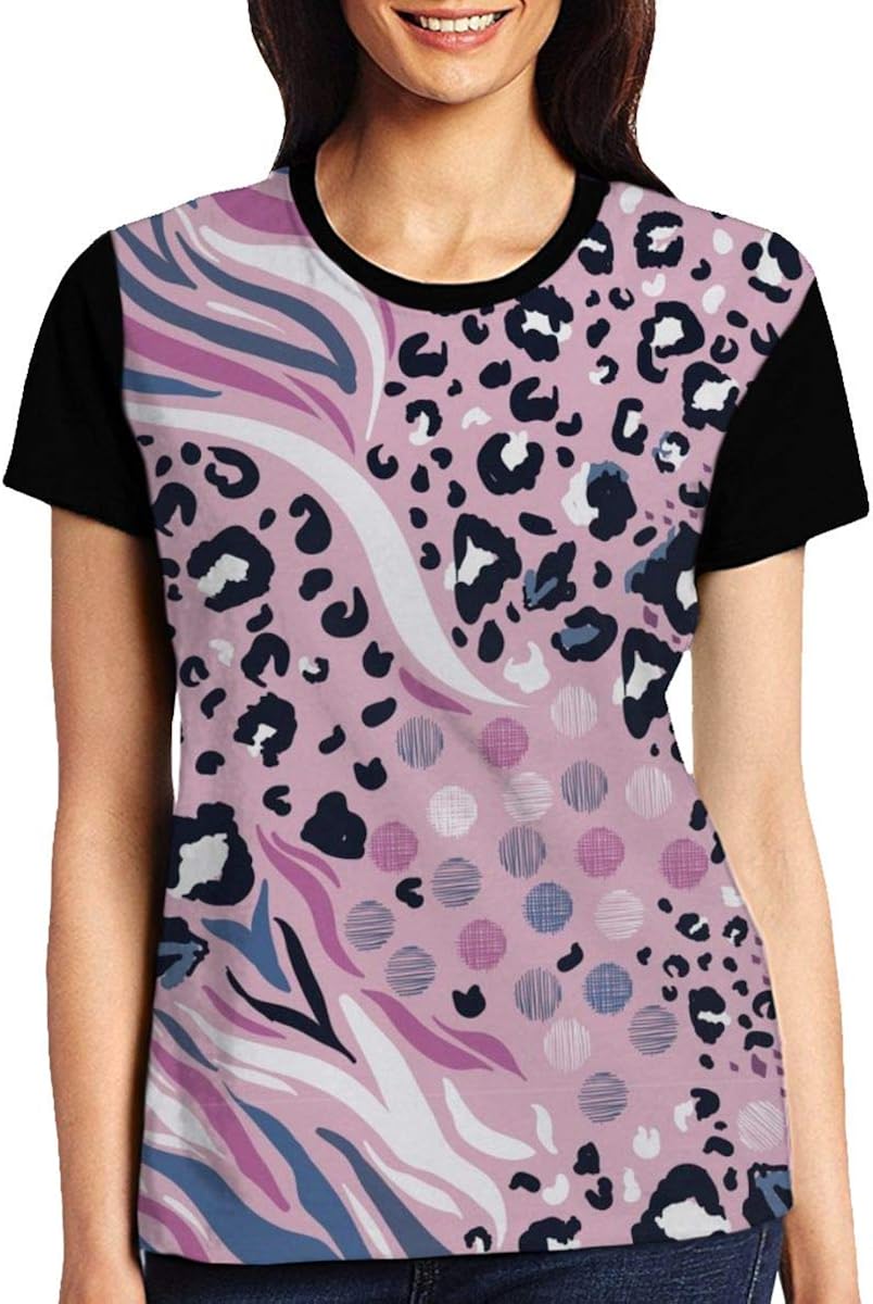 Leopard Print Pink Womens Casual Crewneck TShirt Amazon.es Ropa y