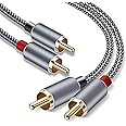Goalfish RCA Cable, 20 Feet/6m Audio 2 Male to 2 Male Subwoofer Nylon-Braided Auxiliary Stereo Cord for Home Theater, HDTV, A