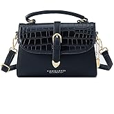 Retro Satchel Crossbody Handbags for Women, Trendy Crocodile Designer Leather Flap Top Handle Purses Shoulder Bag