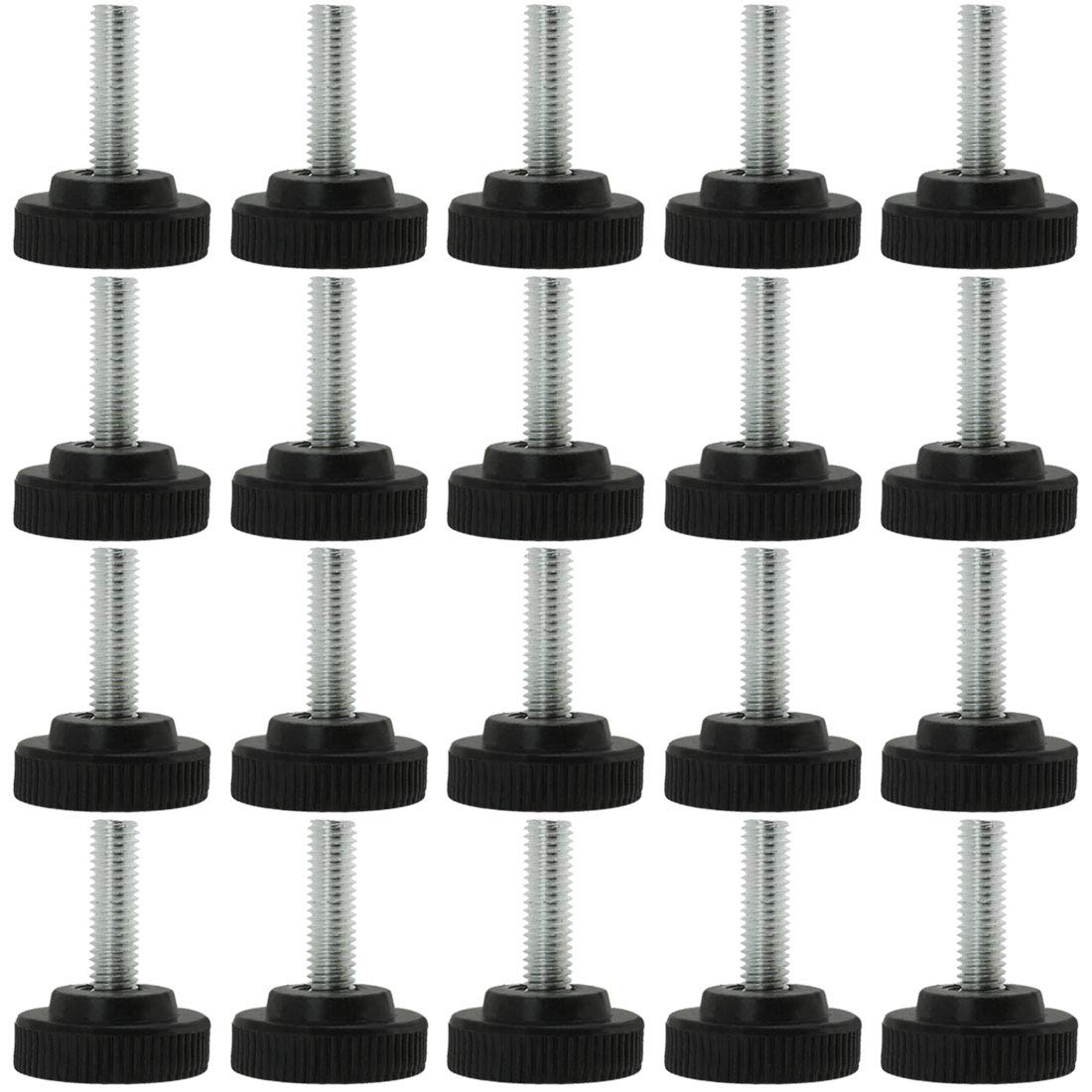 sourcingmap M8 x 25 x 30mm Screw on Furniture Glide Leveling Feet Adjustable Leveler Pad for Chair Industrial Machine Desk Leg 20 Pack, Black and Silver Tone