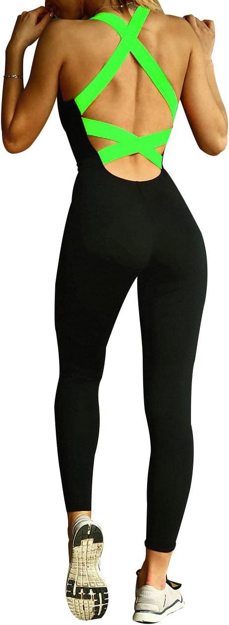 Sumtory Women's Sport Jumsuits One Piece Backless Bandage Tight Romper