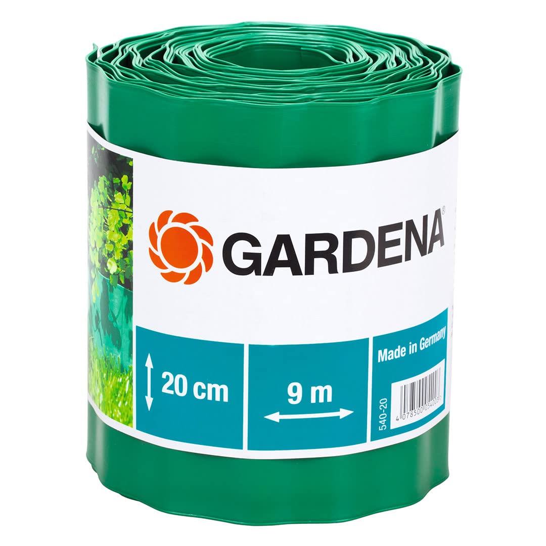 Gardena Green 20 cm High Lawn Edging: Modern Plastic, 9 m Roll, Prevents Root Propagation