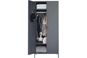 BESFUR Bedroom Armoires, Metal Wardrobe Armoire Closet with Hanging Rod, Adjustable Shelves, 20" D x 31.5" W x 74" H - Charcoal Grey