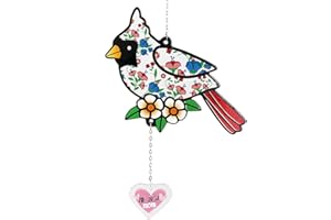 SATHGA Cardinal Stained Glass Window Hanging,Diamond Texture Sun Catcher with Metal Chain,Garden Suncatchers for Home Decor,Meaningful Present for Mom