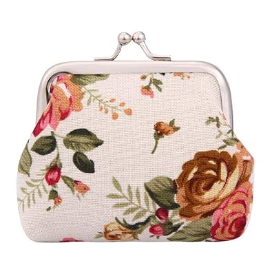 Zibuyu Women Canvas Coin Purse Cute Lady Vintage Flower Print Fastener Wallets