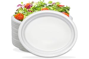 BONSINY 50 Count Disposable Plates - White Plastic Plates for Birthday Picnic BBQ Thanksgiving Party (10" x 12")