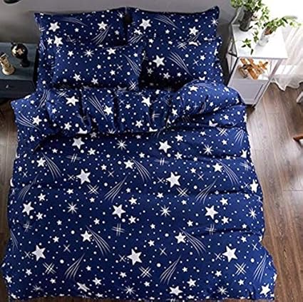 Sunrise Home Furnishings Luxury 3D Print Double Cotton Bed Sheet with 2 Pillow Covers Pack Combo (King Size, Blue)