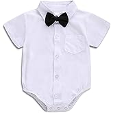 SOBOWO Baby Boys Dress Shirt Onsie Infant Short Sleeve Button Down One-Piece Romper Formal Wedding Gentleman Outfits 0-24M