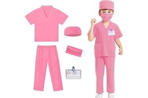 Mizzuco Doctor Costume for Kids,Toddler Nurse Scrubs Halloween Dress Up Cosplay For Boys Girls 3-12 Years