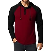 KUYIGO Mens Hoodie Long Sleeve Casual Athletic Workout Fashion Pullover Hooded Contrast Collar Sweatshirt with Drawstring
