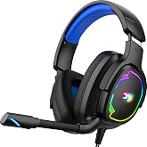 Jimonyer Gaming Headset for PS5 PS4 Xbox Series X|S PC Switch (Blue) | 7.1 Surround Sound, Over Ear, Noise Canceling Mic, RGB LED Light, Soft Memory Earmuffs Headphones for Gaming or Work