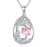 AINFQY Tree of Life Pendant Necklace Sterling Silver Birthstone Necklace Teardrop Family Tree Jewelry Mothers Day Birthday Gifts for Women Mom