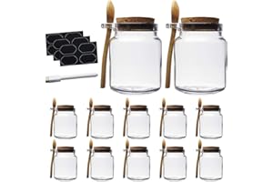 YEBODA 10oz Small Glass Storage Jars with Cork Lids and Spoons Yogurt Containers for Pantry,Bathroom,Spices,Honey,Mousse,Candy,Candle Making,Diy and Art,Dishwaresafe 12 Pack