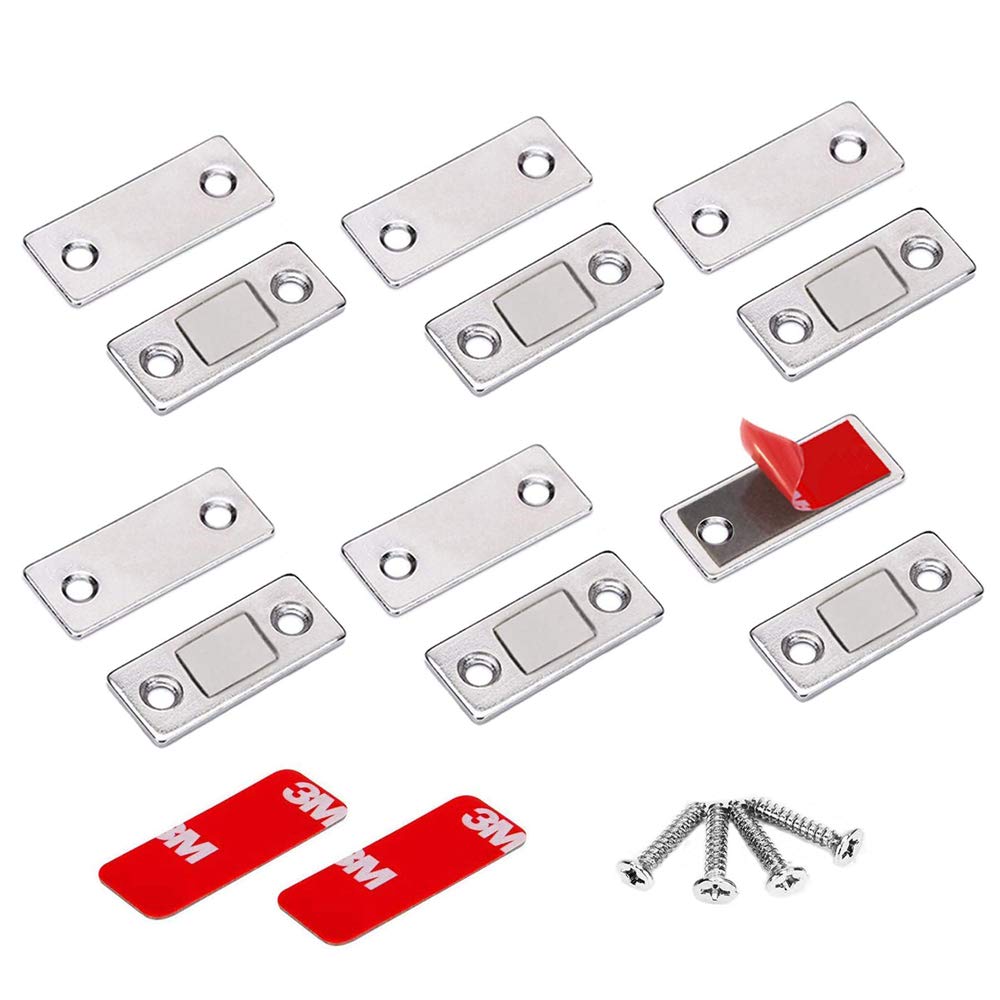 6 Pack Cabinet Door Magnetic Catches, Ultra Thin Adhesive Door Magnets Catch, Stainless Steel Magnetic Latches with Self-Adhesive & Screws, for Sliding Door Closure Kitchen Cabinet Cupboard Closet