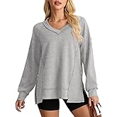 Feiersi Women's Sweatshirts Oversized V Neck Long Sleeve Casual Loose Fit Tops Pullover Fall Trendy Outfits