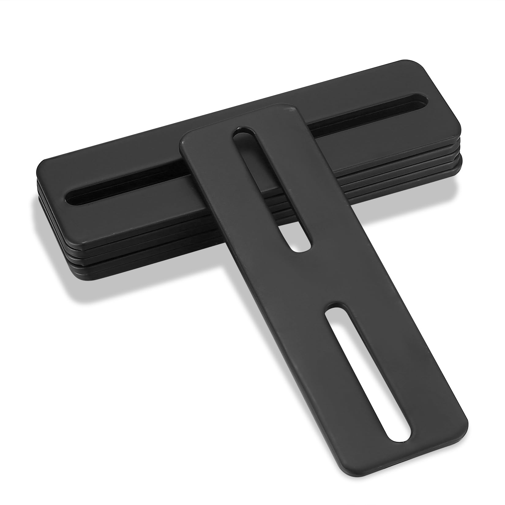 Set of 6 Adjustable Flat Connectors, Flat Repair Plates with Slots, Metal Wood Connectors, Connection Plate, Black Flat Corner Bracket with Elongated Slot for Wooden Furniture - 130x40x3mm