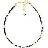 Natural Black Spinel Gemstone Beads With Ball Bracelet for Women, Crystal Gems Healing Chakra Stone Meditation Gemstone Size Faceted Round Beads Size 2-2.5mm Approx (Gold-Plating)
