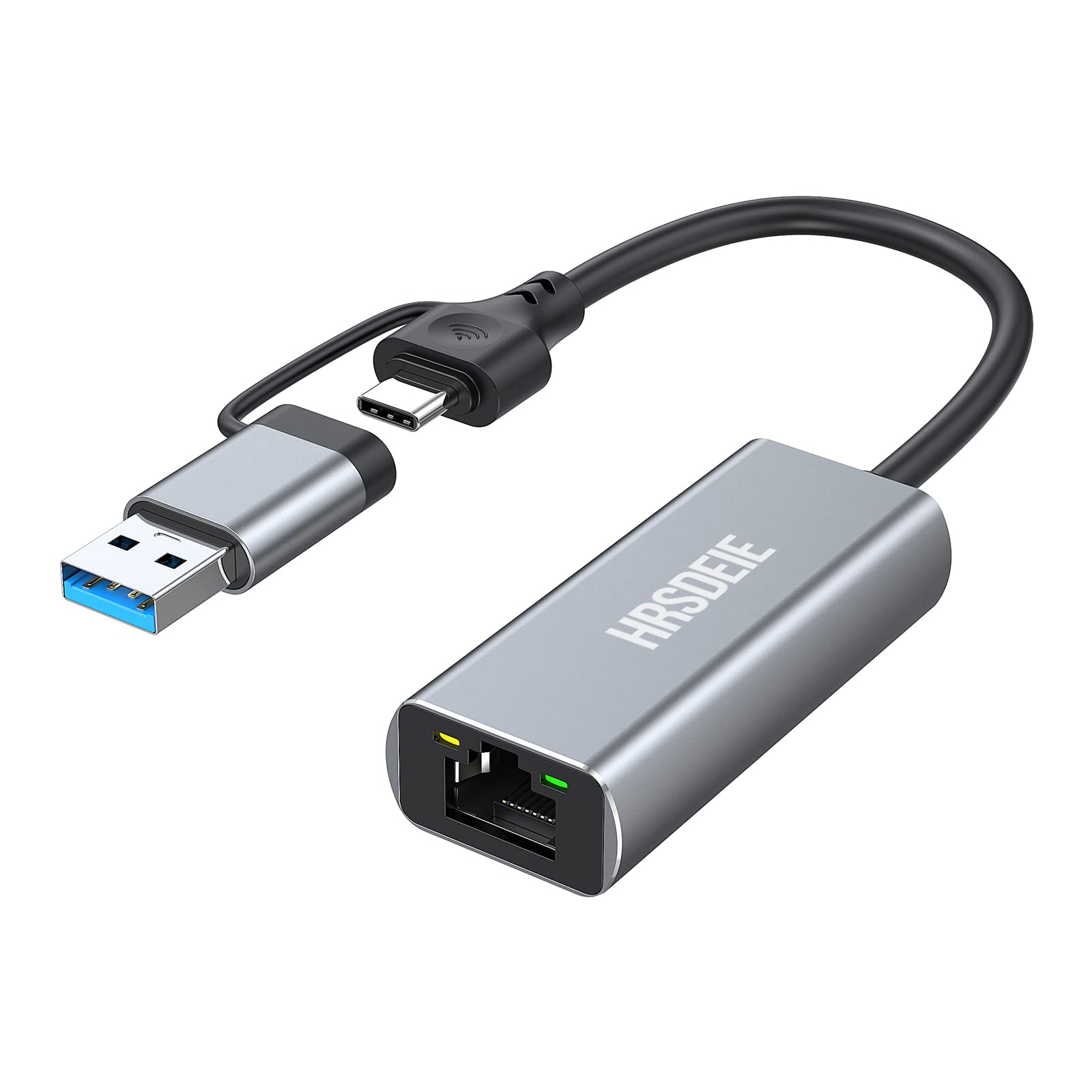 HRSDEIE USB C to Ethernet Adapter with Type-C or USB 3.0 to RJ45 Gigabit LAN 1000 Mbps, Thunderbolt 3 to Wired Network Adapter for Windows, Macbook Pro/Air, Dell XPS 15/13, iPad, Galaxy, Surface Pro