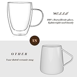 4-Pack 12 Oz Double Walled Glass Coffee Mugs with
