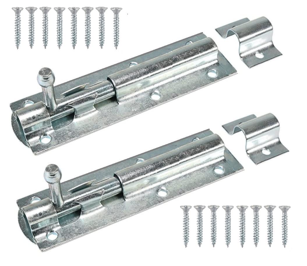 TERF® Heavy Duty Tower Door Bolt Barrel Slide Lock Bolt Zinc 150mm [6''] Door Latch with Screws Ideal for Internal and External Strong Doors Locks for Garage Shed Garden Gate and Multi Use - Pack of 2