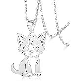 VASSAGO Cute Cat Necklace for Women Men Stainless Steel Kitty Pendant Necklace Kitten Jewelry Gifts for Cat Lover Friends