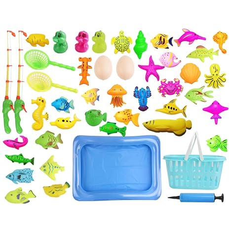 Rolanli Angelspiel Kinder, 46 Stücke Magnete Angelspiel Strand Spielzeug Lernspielzeug mit Korb für Kinder