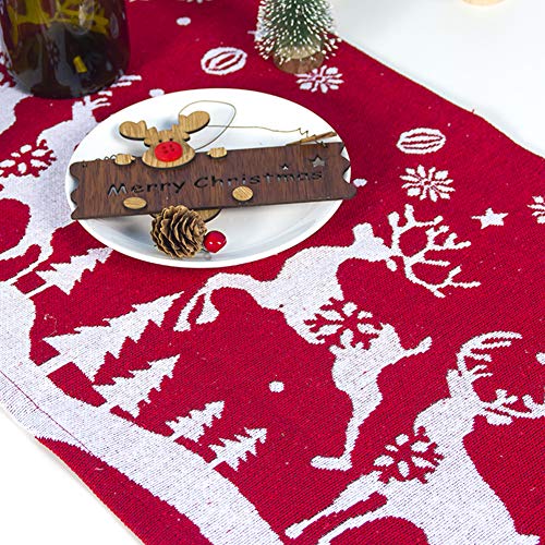 Airoads Christmas Table Runner 12x79 Inch, Linen Decorative Table Cloth with Elk, Christmas Tree, Snowflake for Christmas Holiday Dinner Party Home Decorations