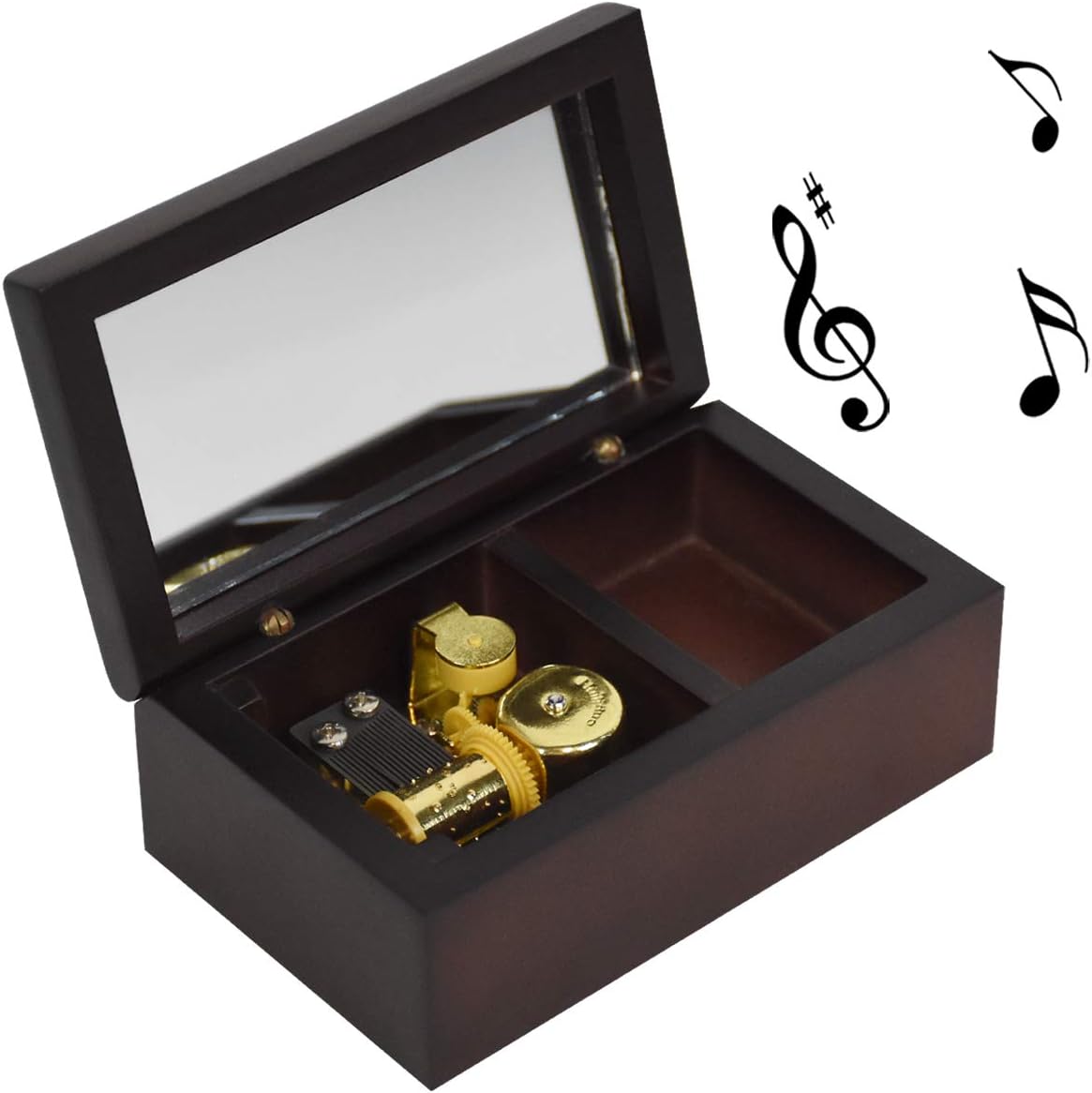LAxury Dark Brown Wooden Musical Box GoldPlated Musical Movement