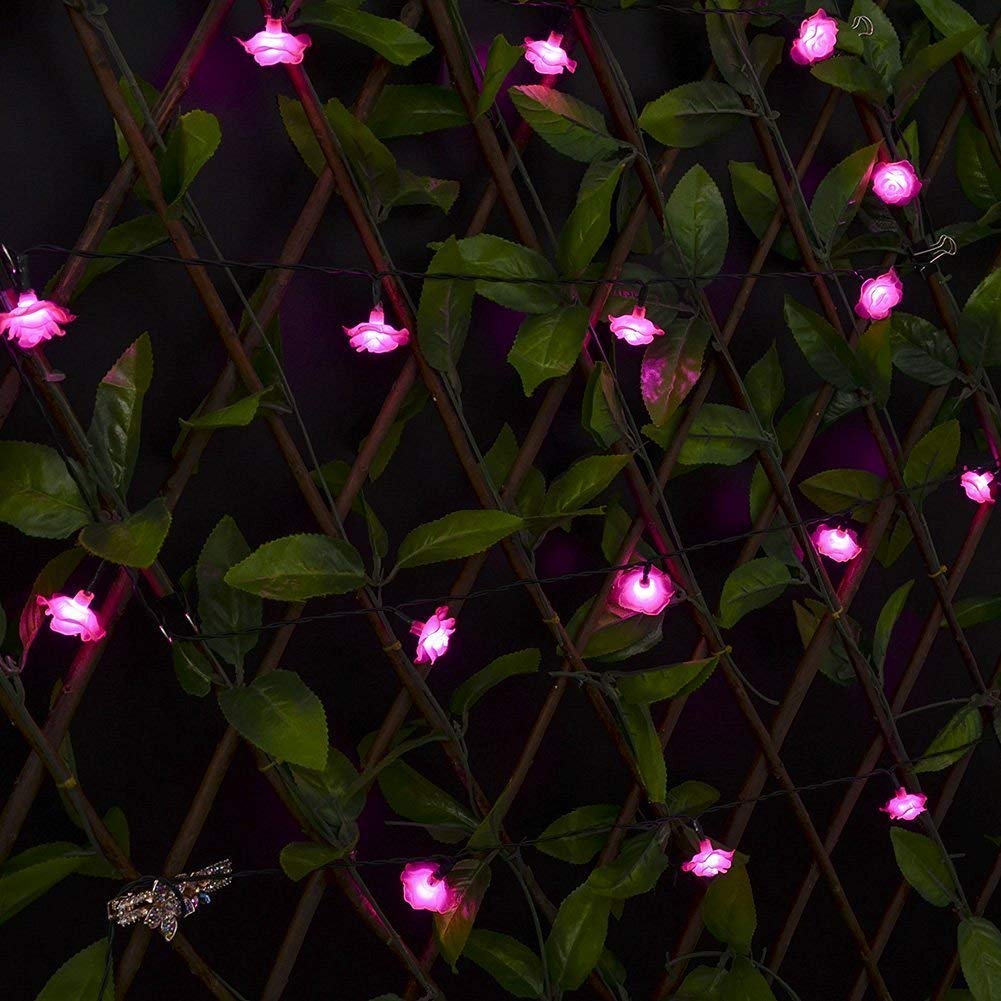 KEEDA Solar String Lights, 30 LED Rose Flower Fairy Lights Waterproof Decorative Lighting for Outdoor Patio Garden Wedding Party (Pink)