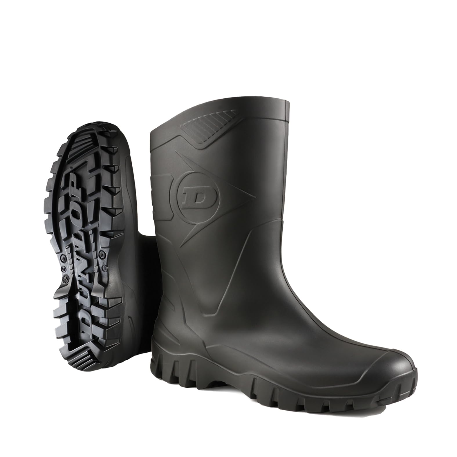 DUNLOP Short Leg Half-Height Wellies Easier On & Off Good For Wider Calf Fitting,Black,9 UK