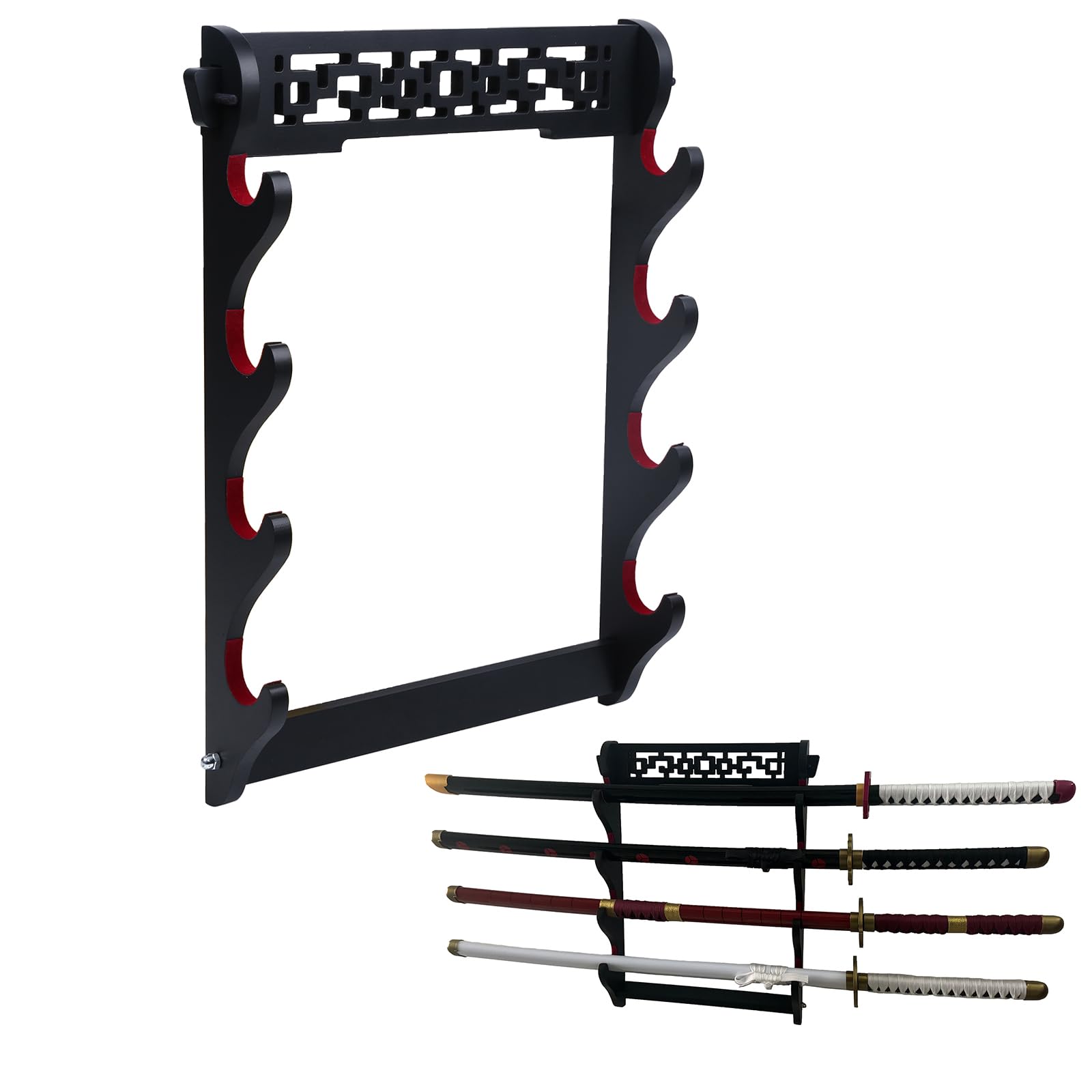 Dfdvye Sword Holder Katana Wall Mount - 4 Tier Samurai Sword Display Rack Wand Wakizashi Tanto Wall Hanger Sword Rack Sword Stand Display
