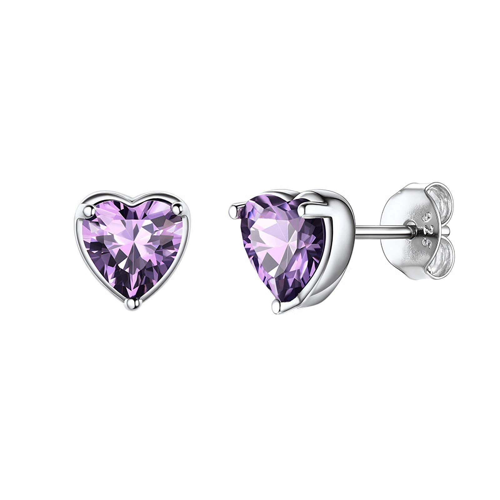 Shuxin Silver Heart Stud Earrings for Women, 925 Sterling Silver, February Birthstone, 7mm Small Sleeper Cartilage Studs for Wife Girlfriend