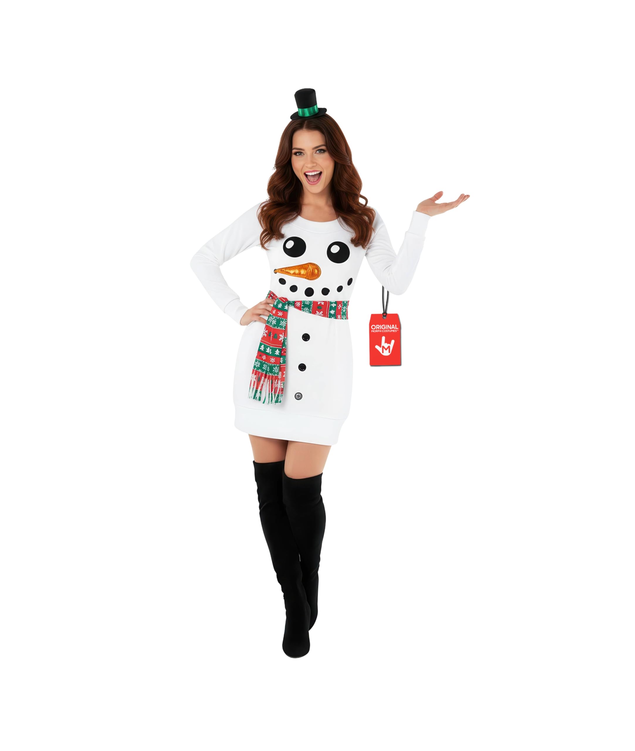 Morph Snowman Costume Adult Christmas Outfit Women Fancy Dress Xmas Costume Holiday Party Wear, Large
