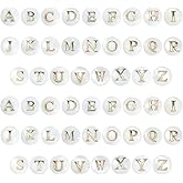 PH PandaHall 52pcs Shell Letter Beads Natural Freshwater Shell Bead 6mm Alphabet A-Z Beads Flat Round Spacers with Letter for Boho Necklace Bracelet Earring Jewelry Making Summer Beach Craft Gift