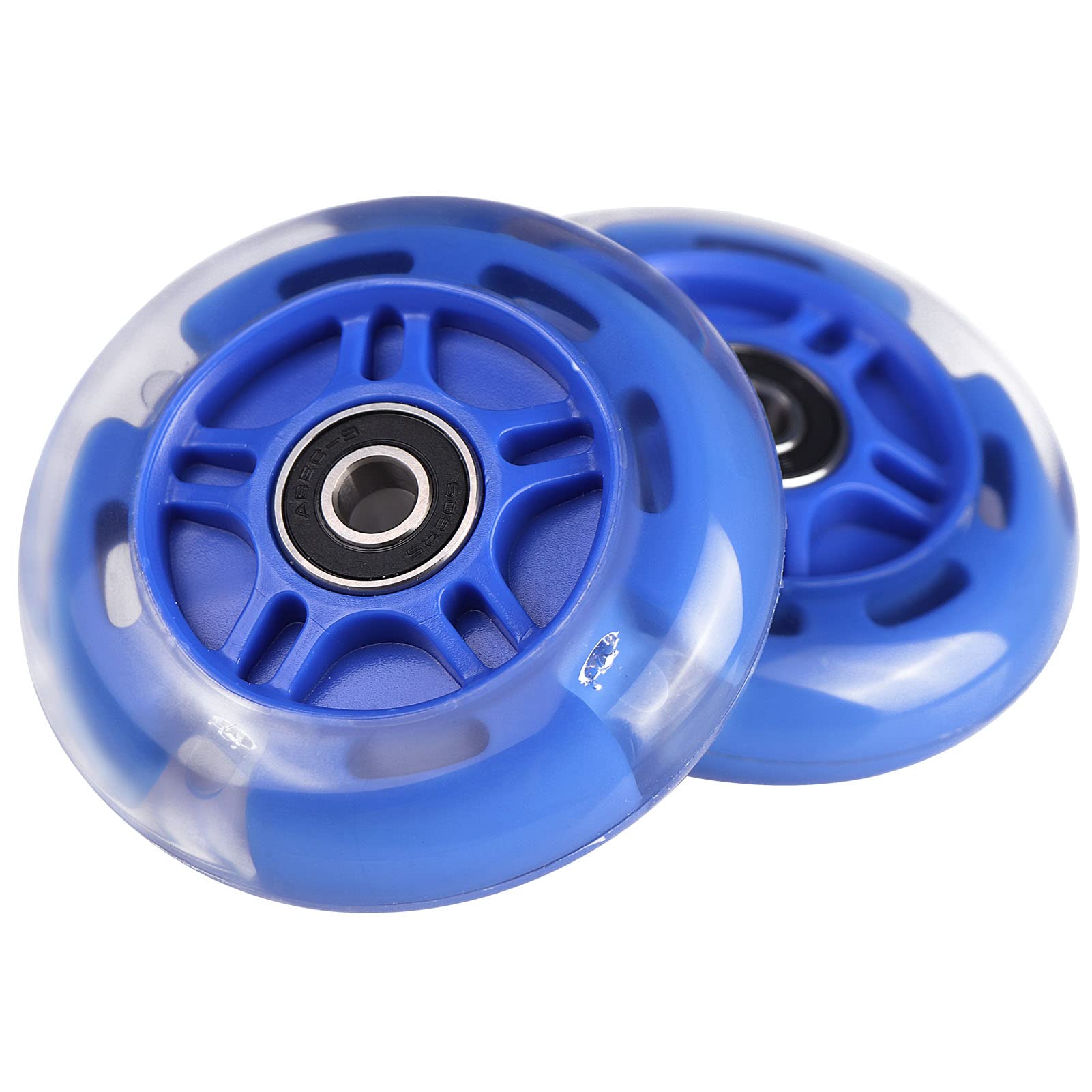 2-Pack 80mm 3-Wheeled Scooter Rear Wheels Light Up Inline Skate Replacement Wheels w/Bearings (Blue)