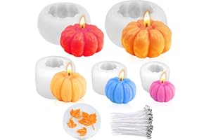 MGLIFEUL 6 pcs Upgrade Large Halloween Pumpkin Maple Leaf Candle Silicone Candle Mold with Wax Core, Halloween Fall Pumpkin Candle Resin Soap Molds Silicone Suitable for Businesses or households