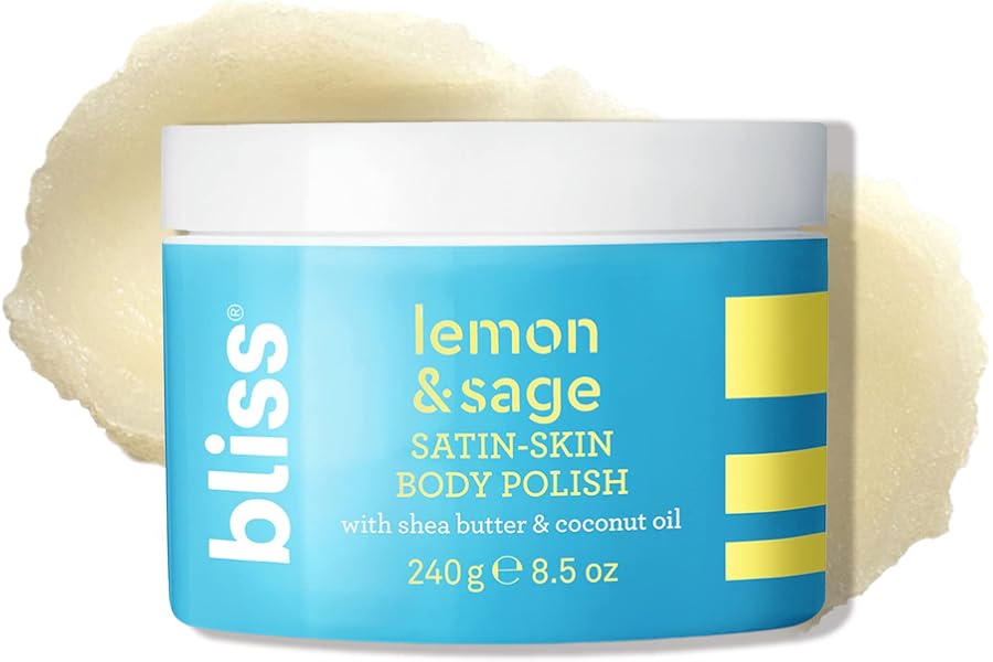 Bliss Satin-Skin Body Polish – Lemon and Sage – Body Scrub with Shea Butter and Coconut Oil – 8.5 Oz – Smoothing and Balancing Skincare – All Skin Types – Vegan & Cruelty-Free