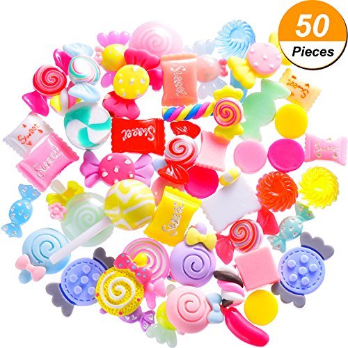 TOODOO 50 Pieces Slime Charms Mixed Candy Sweets Slime Beads Making Supplies for Scrapbooking DIY Crafts