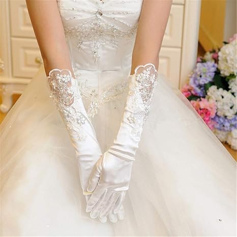 Amazon Co Jp ブライダルグローブ 宴会プロムパーティーのためのブライダル手袋の花のビーズの花ウェディンググローブ Color White 服 ファッション小物