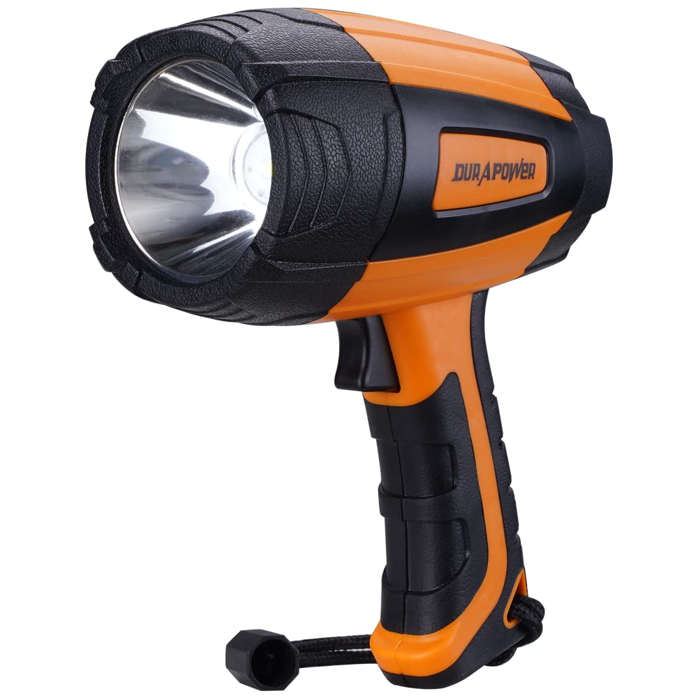 Photo 1 of Durapower Rechargeable Spotlight, 500 Lumens LED Spotlight Flashlight, IPX2 Waterproof Handheld Spot Light for Indoor Outdoor Farm Camping Emergency (Orange)