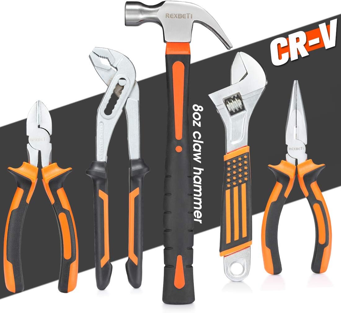 REXBETI 169-Piece Premium Tool Kit with 16 inch Tool Bag, Steel Home Repairing Tool Set, Large Mouth Opening Tool Bag with 19 Pockets - - 